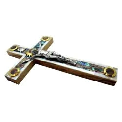 Catholic Mother Of Pearl Crucifix Olive Wood Cross